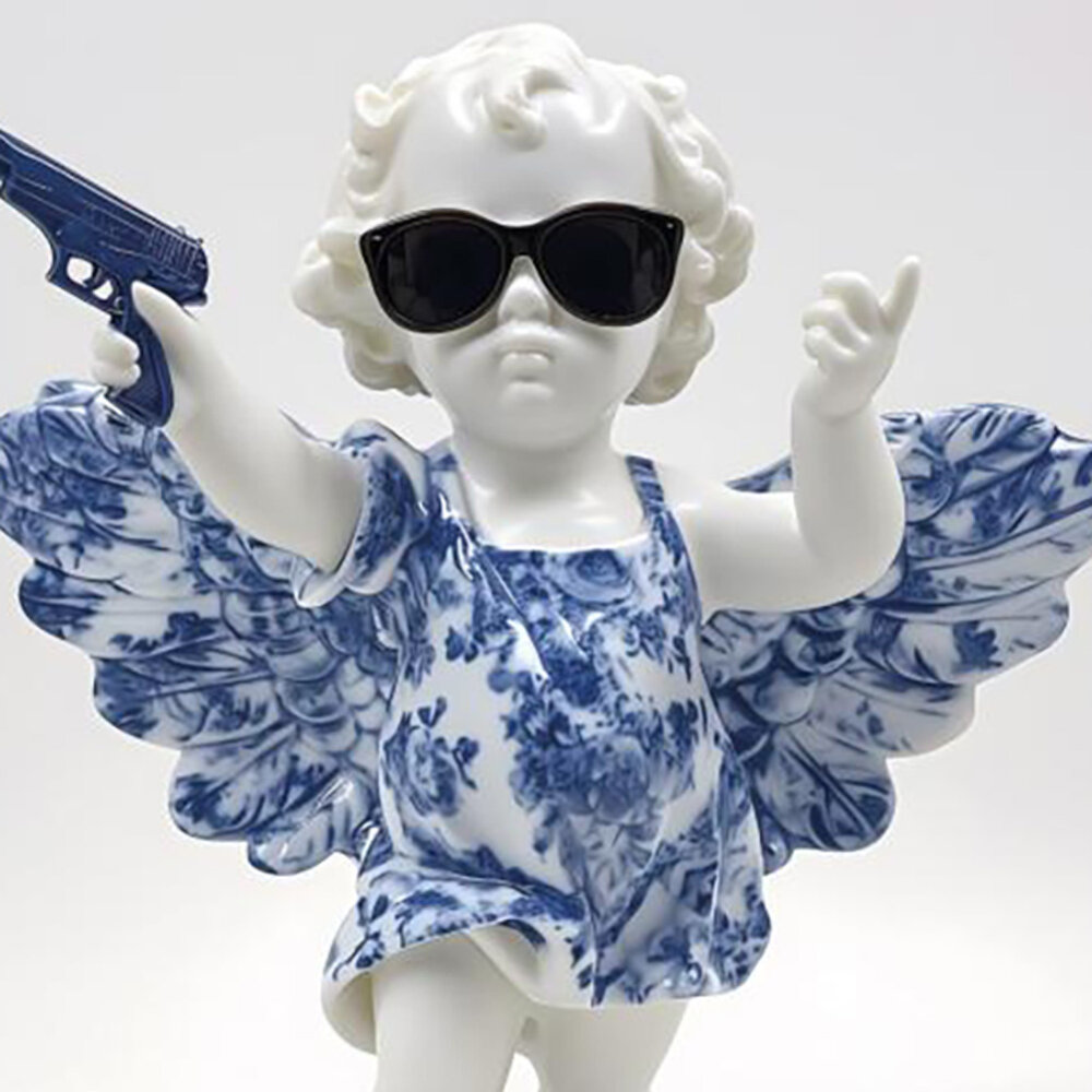 Melting Pot - Glasschilderij Engeltje Delfts Blauw Dior 60x80cm Melting Pot - Glasschilderij Engeltje Delfts Blauw Dior 60x80cm