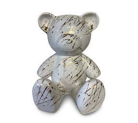 Melting Pot - Beeld Design Teddy Beer Zittend Wit Splash Goud 32cm Melting Pot - Beeld Design Teddy Beer Zittend Wit Splash Goud 32cm