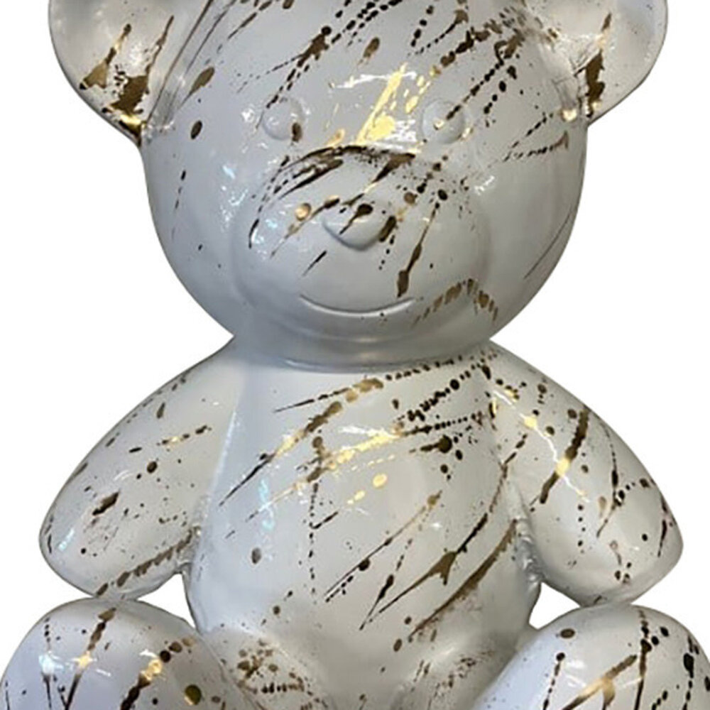 Melting Pot - Beeld Design Teddy Beer Zittend Wit Splash Goud 32cm Melting Pot - Beeld Design Teddy Beer Zittend Wit Splash Goud 32cm