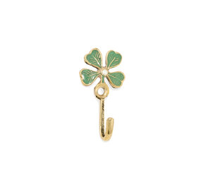 Doing Goods - Wandhaakje Lucky Clover Groen Messing 3x5cm