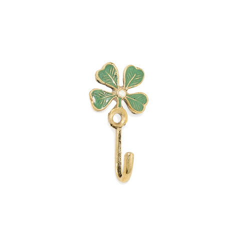 Doing Goods - Wandhaakje Lucky Clover Groen Messing 3x5cm