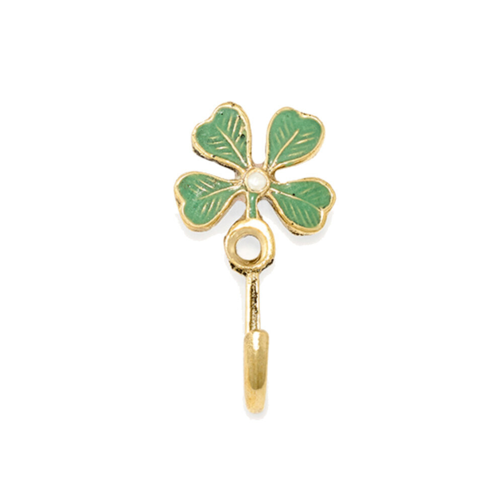 Doing Goods - Wandhaakje Lucky Clover Groen Messing 3x5cm