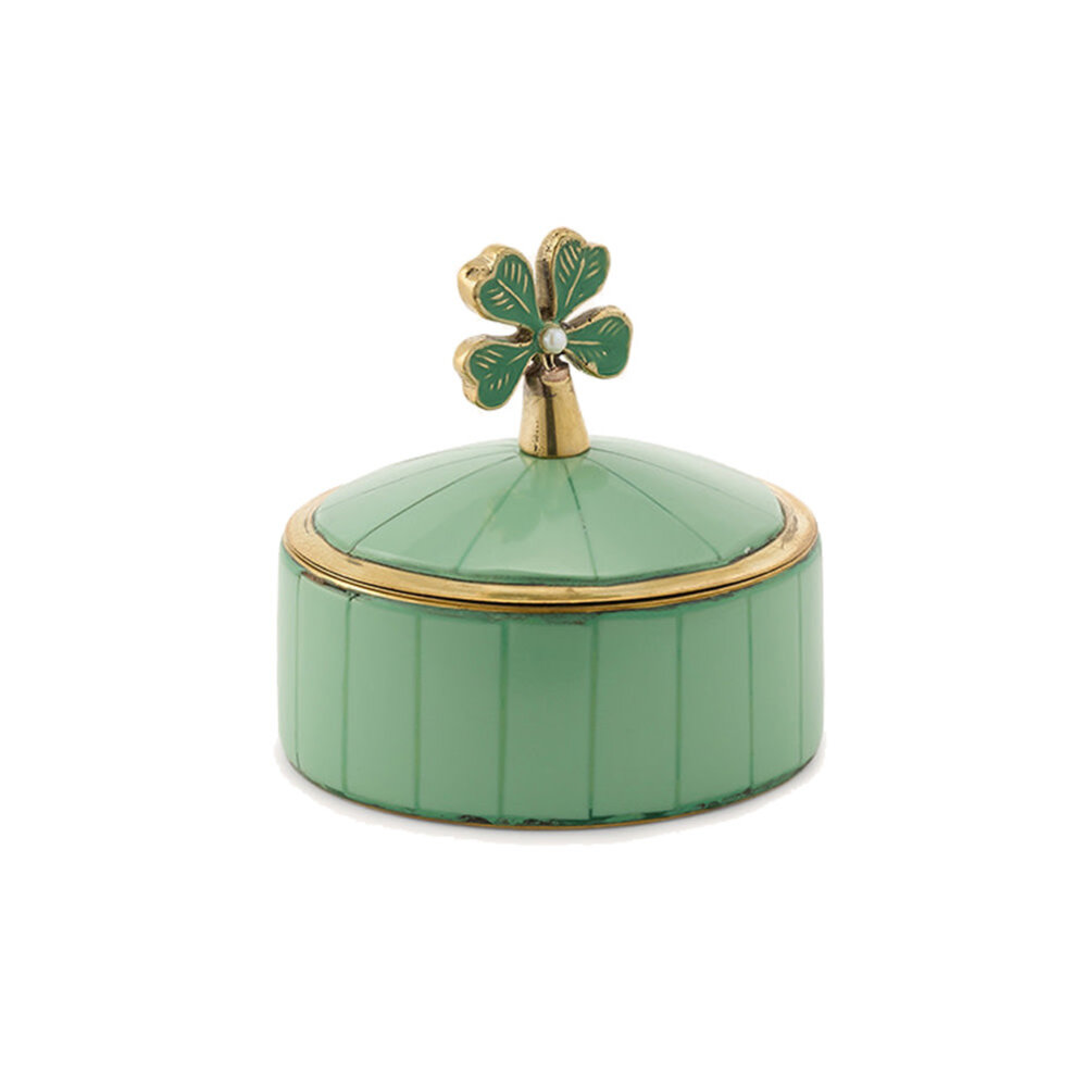 Doing Goods - Doosje Circus Klavertje Vier Groen Messing 7x6cm Doing Goods - Doosje Circus Klavertje Vier Groen Messing 7x6cm