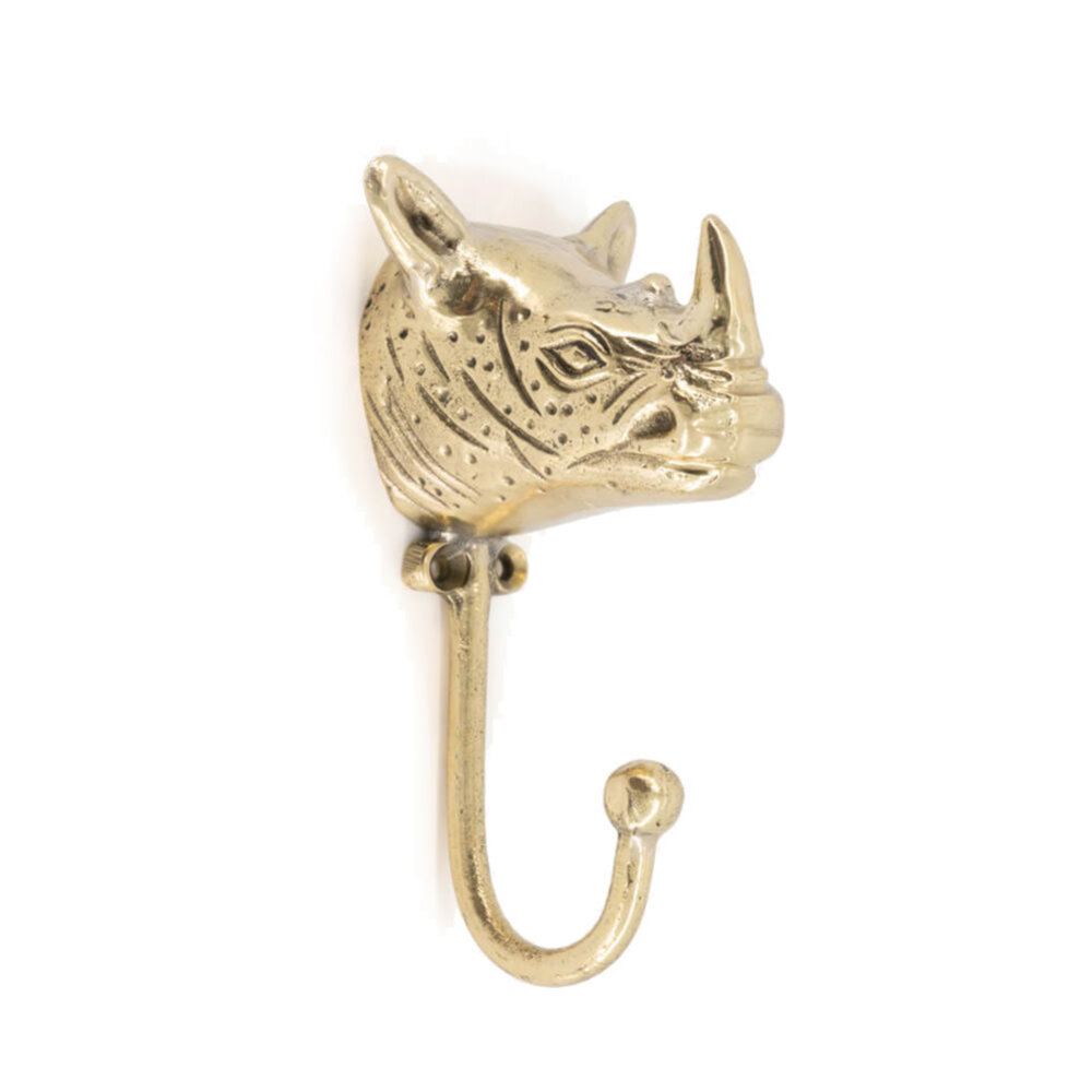 Doing Goods - Wandhaak Roger Rhino Messing 7x14cm