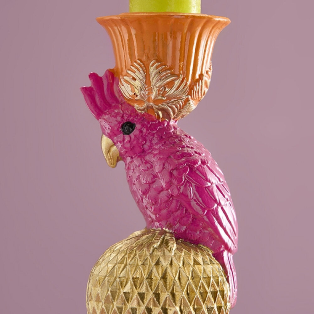 Werns - Kandelaar Papegaai op Olifant Oranje 10x26cm
