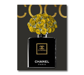 Melting Pot - Glasschilderij Chanel Parfum Gele Bloemen 60x80cm Melting Pot - Glasschilderij Chanel Parfum Gele Bloemen 60x80cm