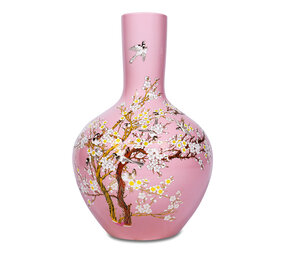 Melting Pot - Vaas Chinees Vogels Bloesem Roze Porselein 23x36cm