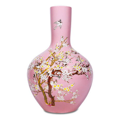 Melting Pot - Vaas Chinees Vogels Bloesem Roze Porselein 23x36cm