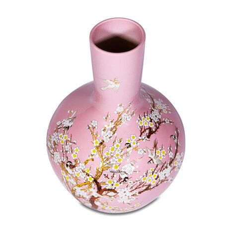 Melting Pot - Vaas Chinees Vogels Bloesem Roze Porselein 23x36cm