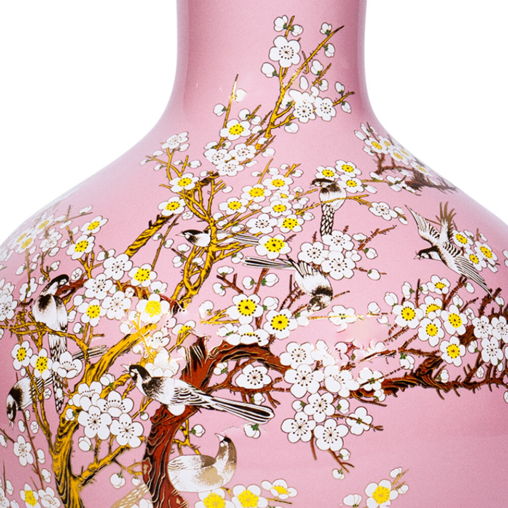Melting Pot - Vaas Chinees Vogels Bloesem Roze Porselein 23x36cm