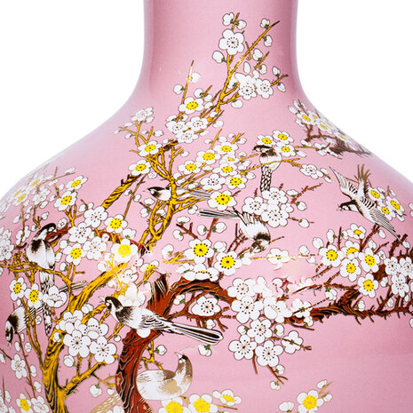 Melting Pot - Vaas Chinees Vogels Bloesem Roze Porselein 23x36cm