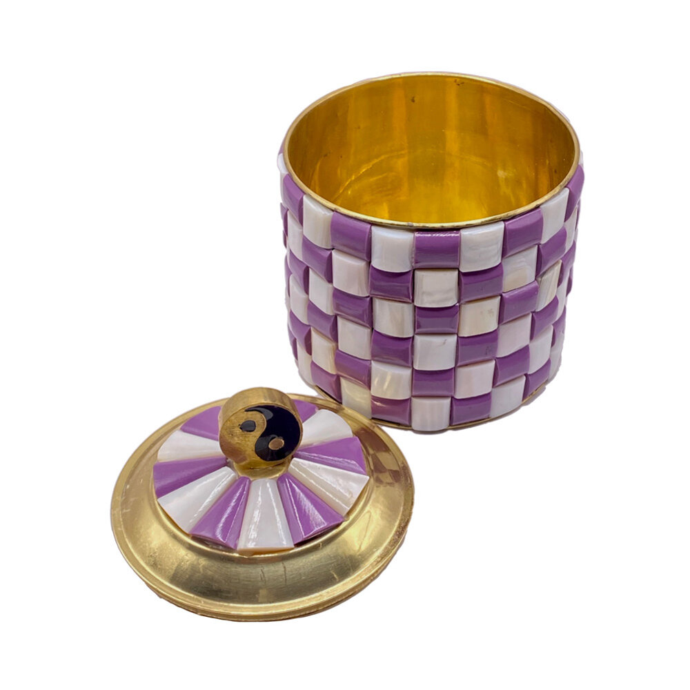 Melting Pot - Doosje Yin Yang Paars-Wit Geblokt Messing 10x12cm Melting Pot - Doosje Yin Yang Paars-Wit Geblokt Messing 10x12cm