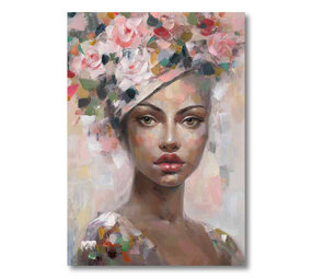 Melting Pot - Schilderij Vrouw met Bloemenhoed op Canvas 70x100cm Melting Pot - Schilderij Vrouw met Bloemenhoed op Canvas 70x100cm