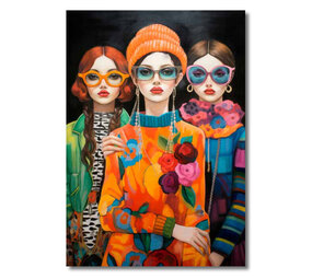 Melting Pot - Schilderij Vrouwen Zonnebril op Zwart Canvas 70x100cm