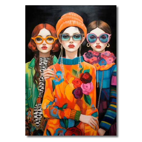 Melting Pot - Schilderij Vrouwen Zonnebril op Zwart Canvas 70x100cm