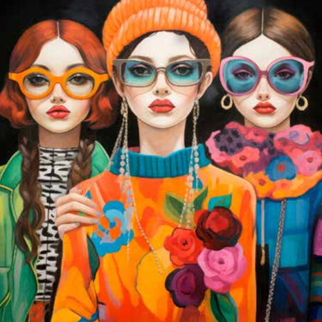 Melting Pot - Schilderij Vrouwen Zonnebril op Zwart Canvas 70x100cm