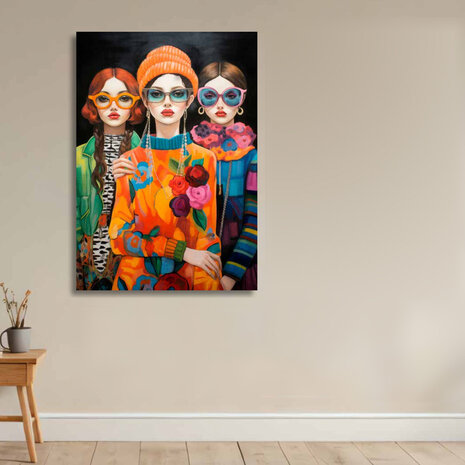 Melting Pot - Schilderij Vrouwen Zonnebril op Zwart Canvas 70x100cm