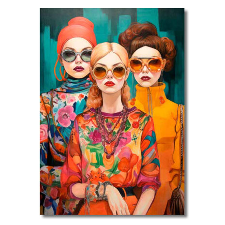 Melting Pot - Schilderij Vrouwen Zonnebril op Turquoise Canvas 70x100cm