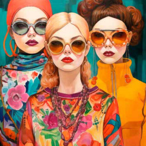 Melting Pot - Schilderij Vrouwen Zonnebril op Turquoise Canvas 70x100cm