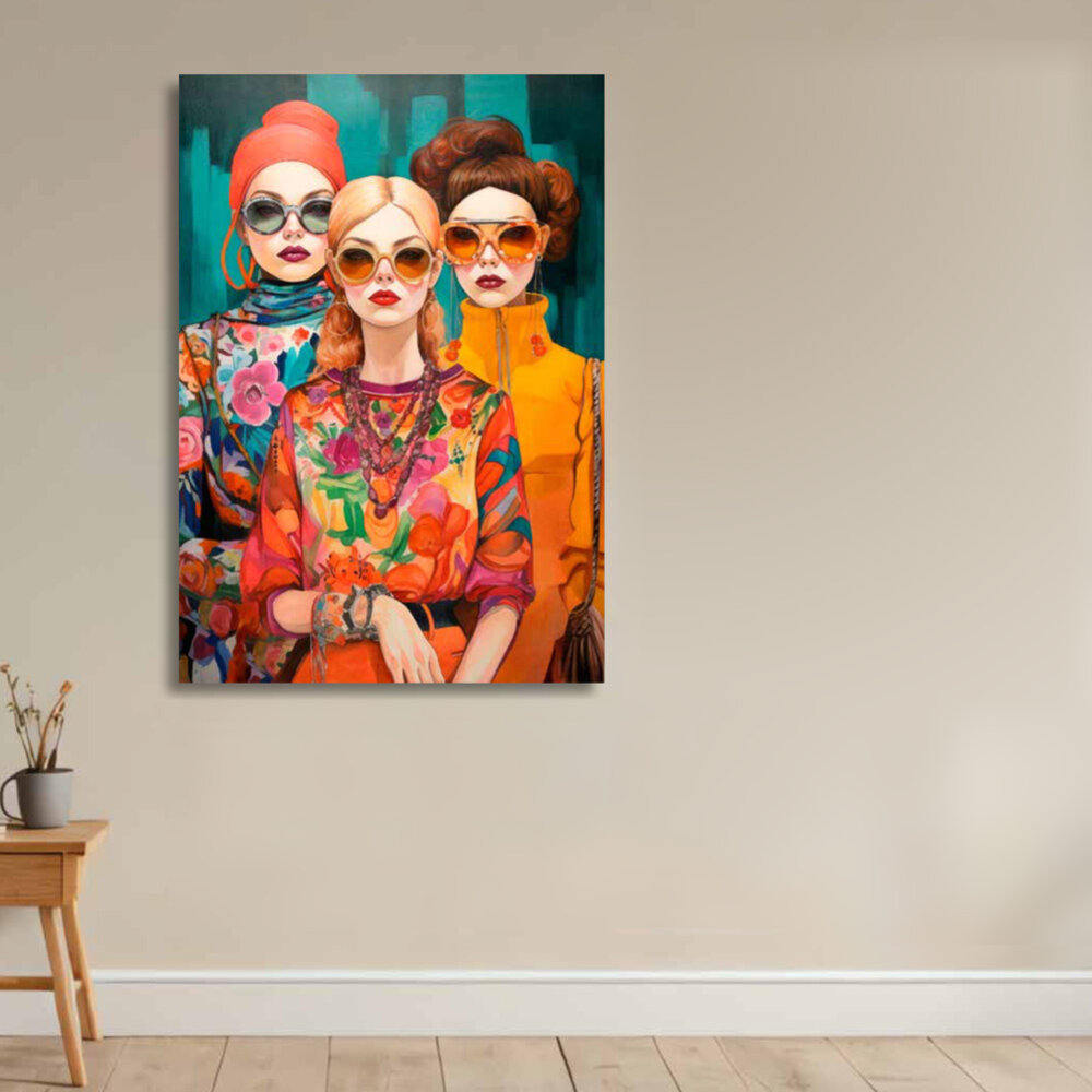 Melting Pot - Schilderij Vrouwen Zonnebril op Turquoise Canvas 70x100cm