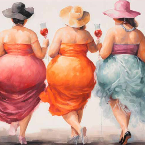 Melting Pot - Schilderij Vrouwen met Wijn Canvas 140x70cm