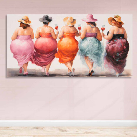 Melting Pot - Schilderij Vrouwen met Wijn Canvas 140x70cm