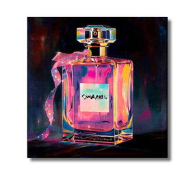 Melting Pot - Schilderij Parfum Fles met Lint Neon Canvas 60x60cm Melting Pot - Schilderij Parfum Fles met Lint Neon Canvas 60x60cm