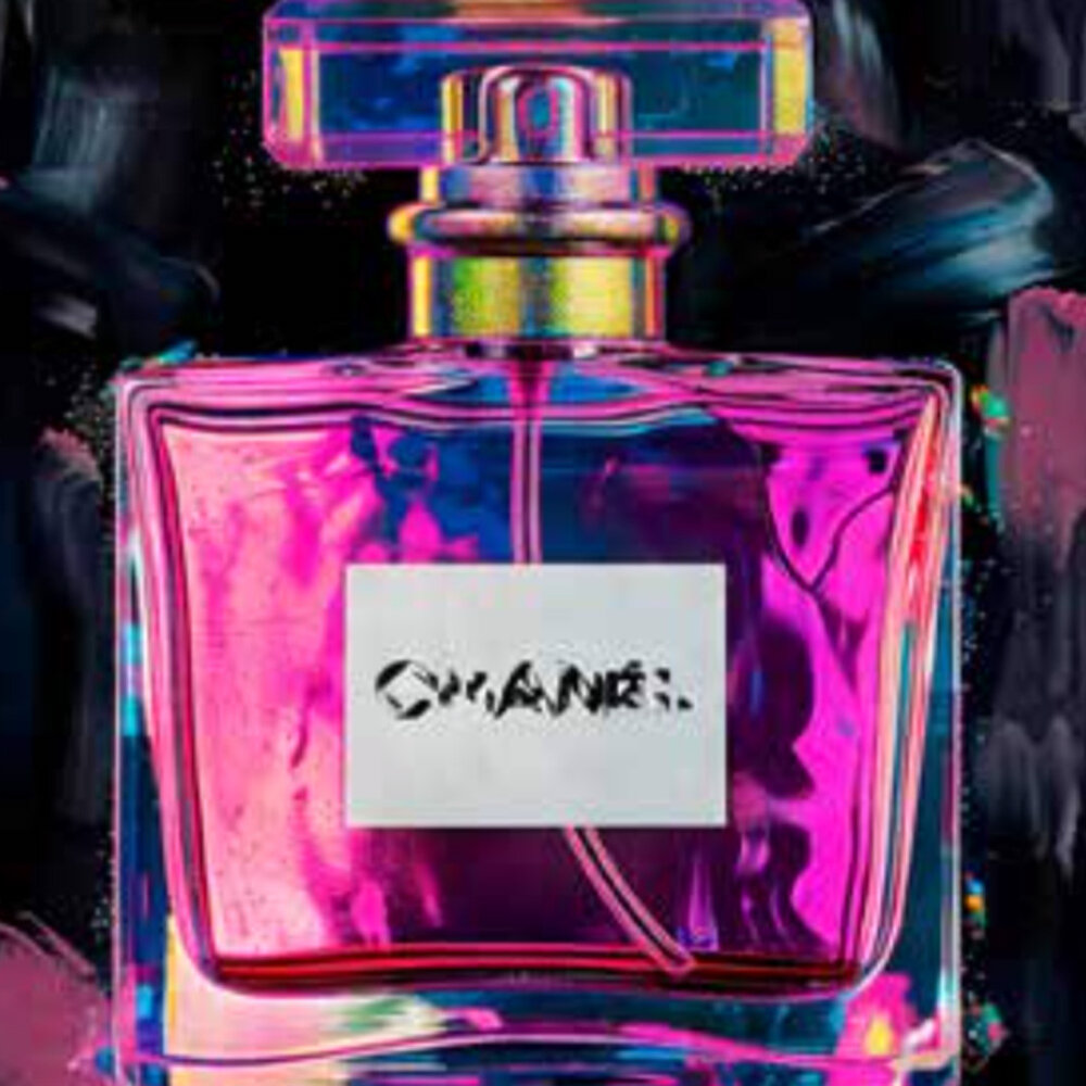 Melting Pot - Schilderij Parfum Fles Neon Canvas 60x60cm Melting Pot - Schilderij Parfum Fles Neon Canvas 60x60cm
