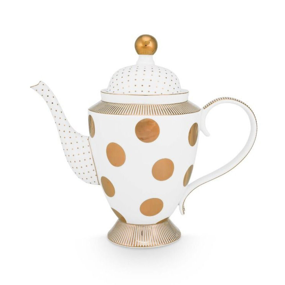 Pip Studio - Theepot Dot Wit met Gouden Stippen Porselein 35x33cm Pip Studio - Theepot Dot Wit met Gouden Stippen Porselein 35x33cm