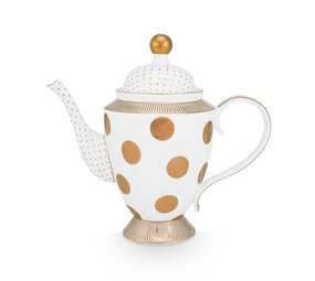Pip Studio - Theepot Dot Wit met Gouden Stippen Porselein 35x33cm Pip Studio - Theepot Dot Wit met Gouden Stippen Porselein 35x33cm
