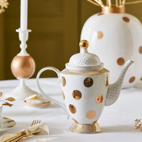 Pip Studio - Theepot Dot Wit met Gouden Stippen Porselein 35x33cm Pip Studio - Theepot Dot Wit met Gouden Stippen Porselein 35x33cm