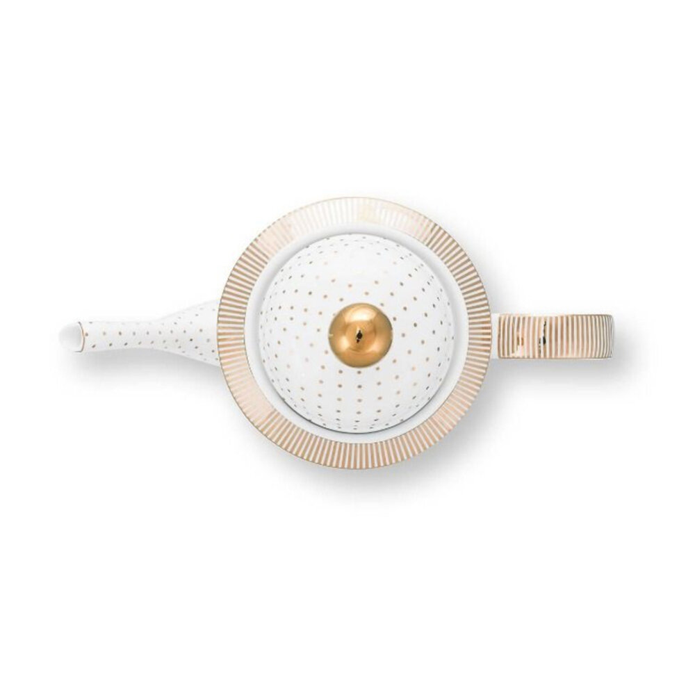Pip Studio - Theepot Dot Wit met Gouden Stippen Porselein 35x33cm Pip Studio - Theepot Dot Wit met Gouden Stippen Porselein 35x33cm