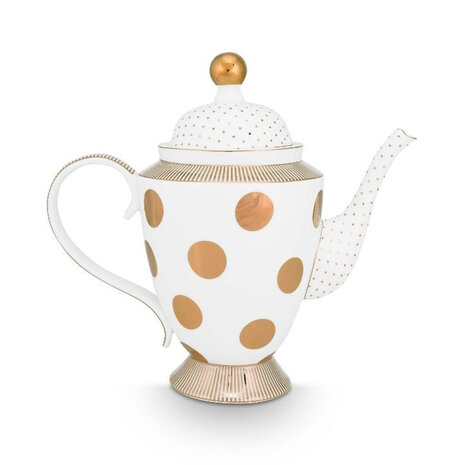 Pip Studio - Theepot Dot Wit met Gouden Stippen Porselein 35x33cm Pip Studio - Theepot Dot Wit met Gouden Stippen Porselein 35x33cm