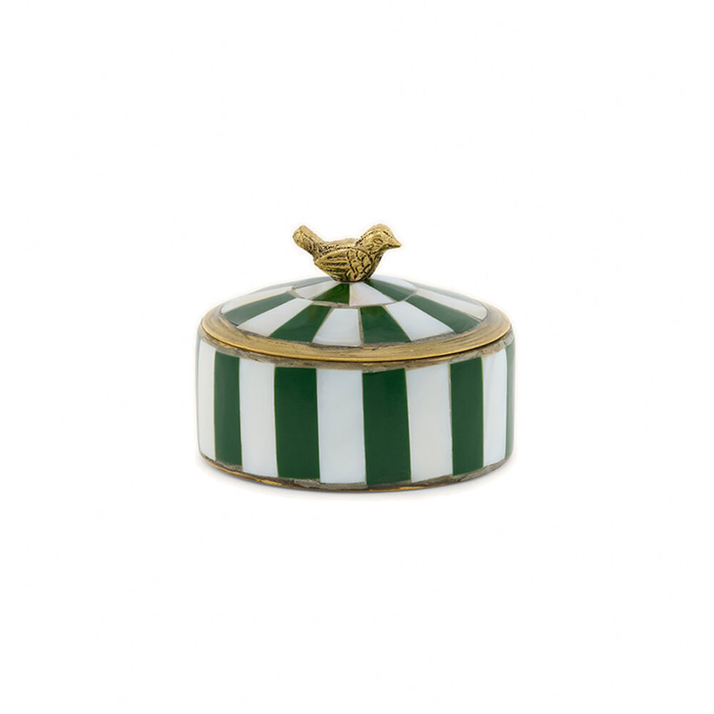 Doing Goods - Sieraaddoosje Lola Wit-Groen Strepen Messing 7x5cm Doing Goods - Sieraaddoosje Lola Wit-Groen Strepen Messing 7x5cm