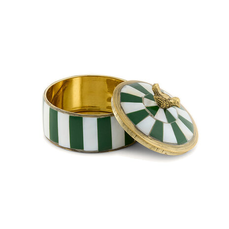 Doing Goods - Sieraaddoosje Lola Wit-Groen Strepen Messing 7x5cm Doing Goods - Sieraaddoosje Lola Wit-Groen Strepen Messing 7x5cm