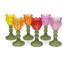 Melting Pot - Waxinehouder Tulp Groen Mix Glas 8x18cm in 6 kleuren Melting Pot - Waxinehouder Tulp Groen Mix Glas 8x18cm in 6 kleuren