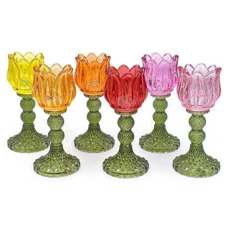 Melting Pot - Waxinehouder Tulp Groen Mix Glas 8x18cm in 6 kleuren Melting Pot - Waxinehouder Tulp Groen Mix Glas 8x18cm in 6 kleuren