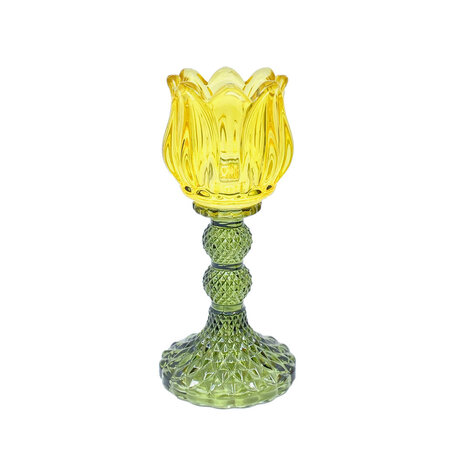 Melting Pot - Waxinehouder Tulp Groen Mix Glas 8x18cm in 6 kleuren Melting Pot - Waxinehouder Tulp Groen Mix Glas 8x18cm in 6 kleuren