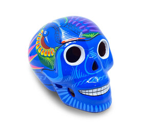 Melting Pot - Beeld Mexicaanse Schedel L 19x16cm WIT-BLAUW Melting Pot - Beeld Mexicaanse Schedel L 19x16cm WIT-BLAUW