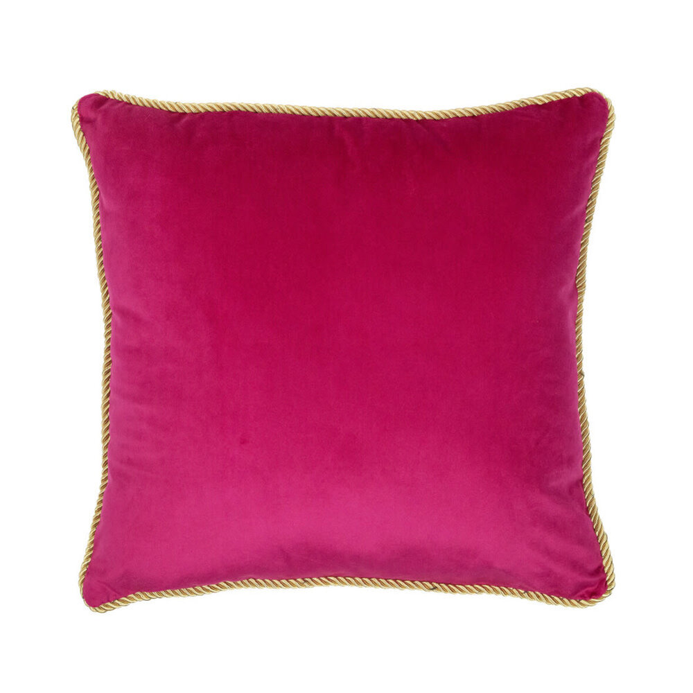 Mars & More - Fluweelzacht Sierkussen in Fuchsia Roze 45x45cm met Gouden Kabelbies Mars & More - Fluweelzacht Sierkussen in Fuchsia Roze 45x45cm met Gouden Kabelbies