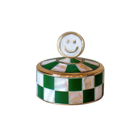 Melting Pot - Doosje Smiley Groen-Wit Geblokt Messing 7x7cm