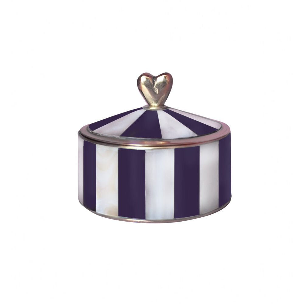 Melting Pot - Doosje Hart Paars-Wit Gestreept Messing 7x6cm Melting Pot - Doosje Hart Paars-Wit Gestreept Messing 7x6cm