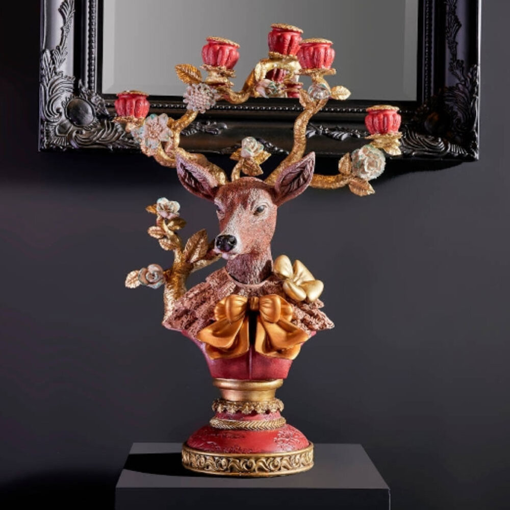Werns - Kandelaar Hert Amber Strik 44x60cm met 5 armen Werns - Kandelaar Hert Amber Strik 44x60cm met 5 armen