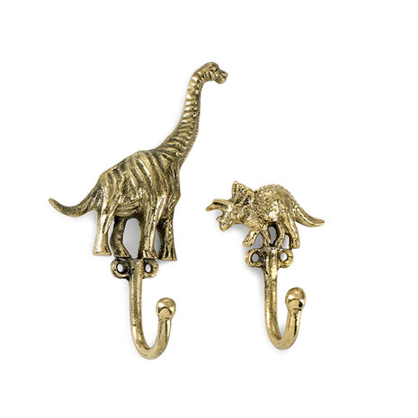 Doing Goods - Wandhaken Dean Dinosaurus Messing set van 2 - 9x6cm + 10x7cm