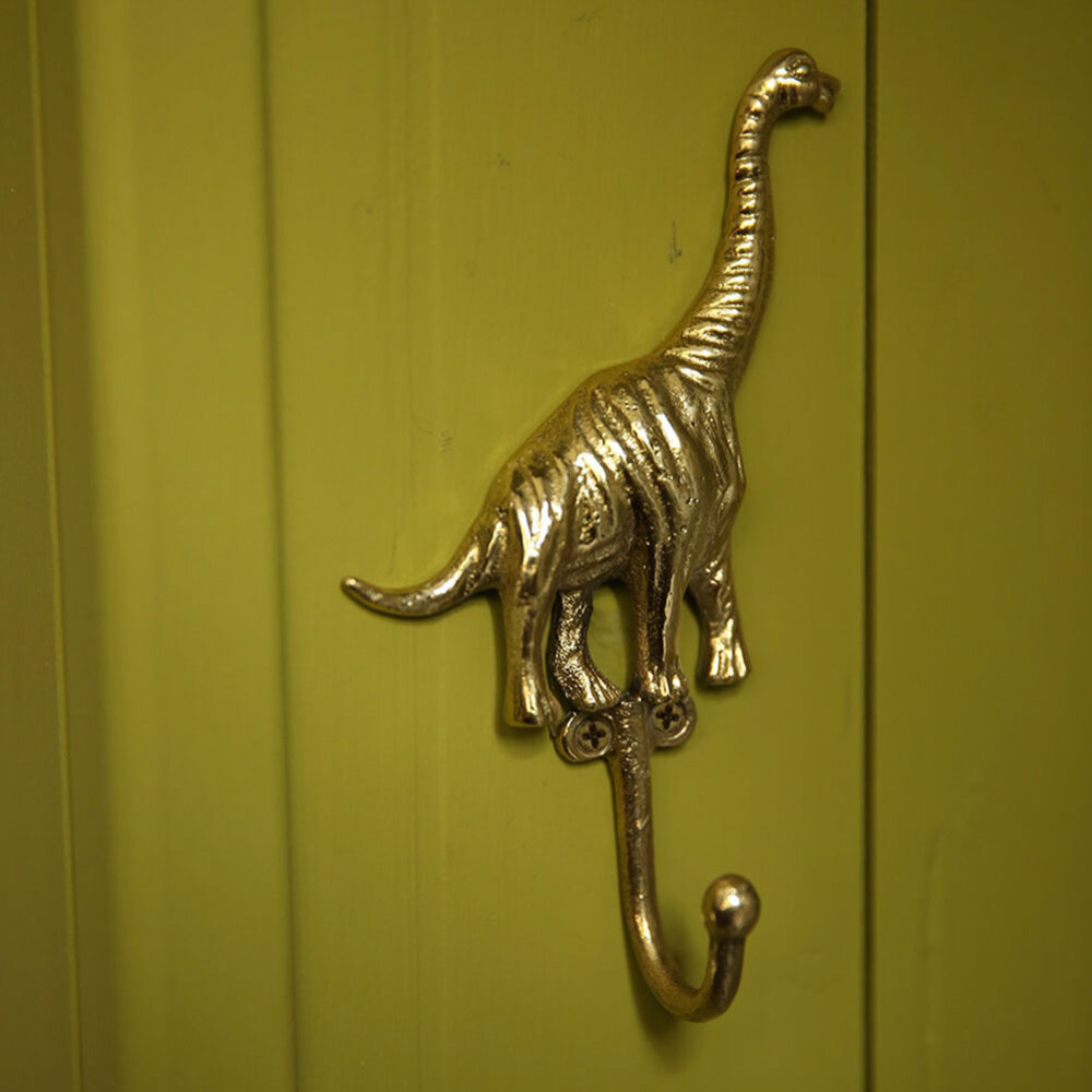 Doing Goods - Wandhaken Dean Dinosaurus Messing set van 2 - 9x6cm + 10x7cm