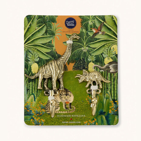 Doing Goods - Wandhaken Dean Dinosaurus Messing set van 2 - 9x6cm + 10x7cm