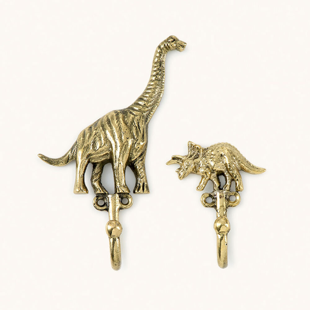 Doing Goods - Wandhaken Dean Dinosaurus Messing set van 2 - 9x6cm + 10x7cm