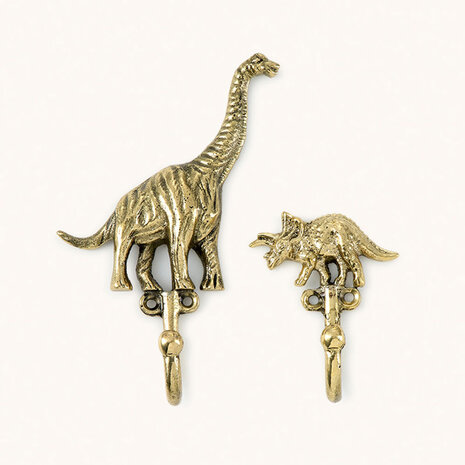 Doing Goods - Wandhaken Dean Dinosaurus Messing set van 2 - 9x6cm + 10x7cm