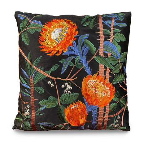 Colmore - Sierkussen Bloemen Multicolor Zwart 50x50cm geborduurd Colmore - Sierkussen Bloemen Multicolor Zwart 50x50cm geborduurd