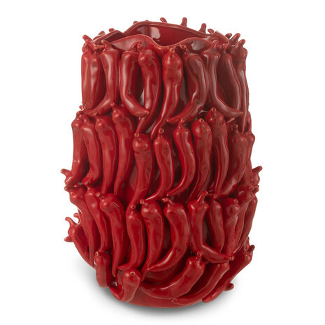 Melting Pot - Extra Grote Handgemaakte Keramieken Vaas met Rode Pepers 33x45cm Melting Pot - Extra Grote Handgemaakte Keramieken Vaas met Rode Pepers 33x45cm